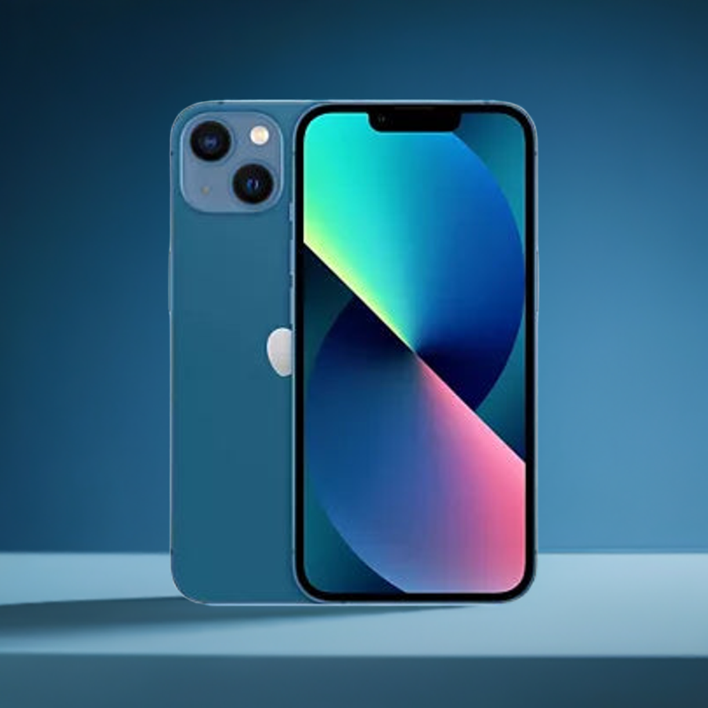 iPhone 13 Bleu reconditionné avec fond bleu