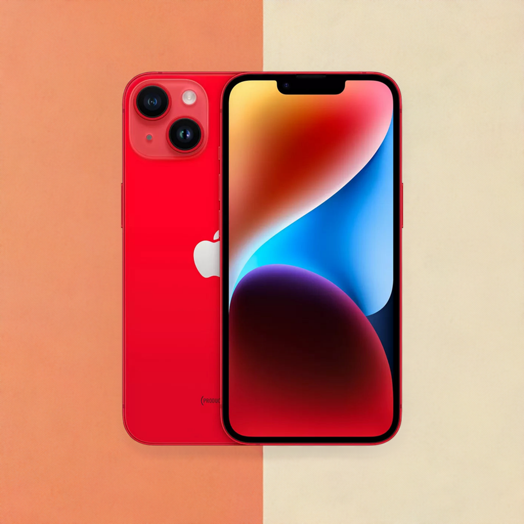 iPhone 14 reconditionné rouge avec fond